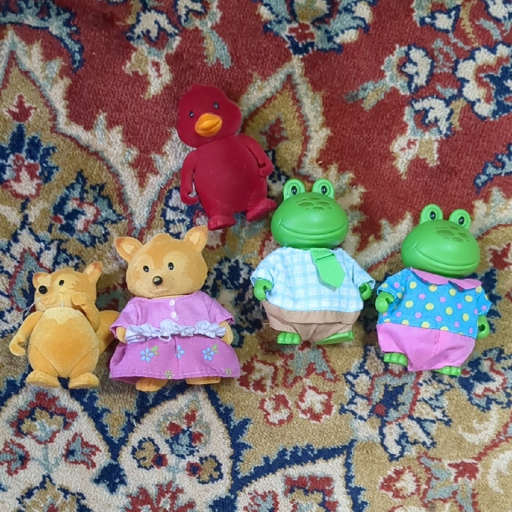 Lil Woodeez Animal Figurine Set Lot Frog Fox Cardinal